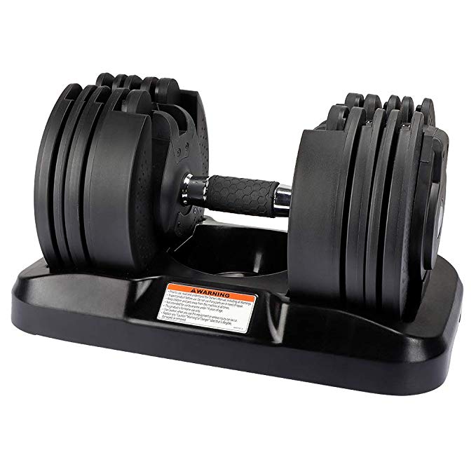 Portzon Adjustable Dumbbells, Deluxe 45 Pounds Dumbbell Weight Set, Space Saver for Your Home, Black