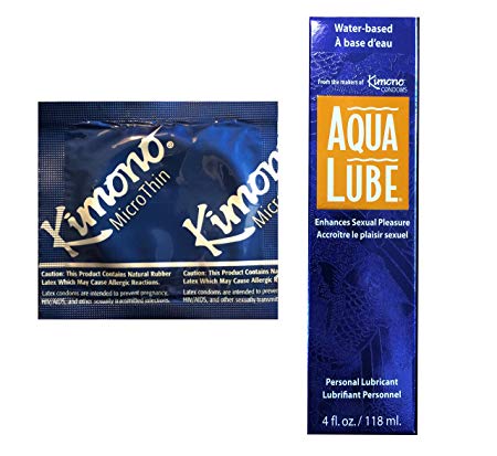 Kimono MicroThin Premium Condoms (24 count) bundle with Aqua Lube Water-based Lubricant (4 oz)