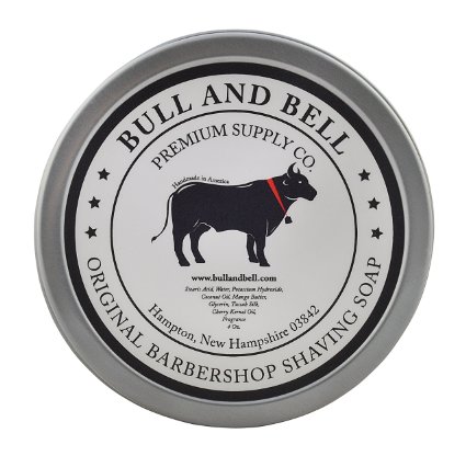 Bull and Bell Original Barbershop Shaving Soap - Handmade in the USA with Mango Butter and Coconut Oil - 4 Oz - Best Shave Soap for Sensitive Skin