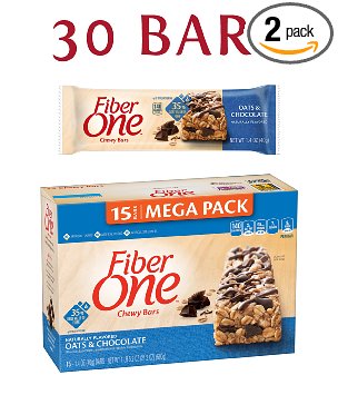 Fiber One Chewy Bars Oats and Chocolate, 30 Bars, (2x 15-Bar Mega Packs), 21.2 oz. (Pack of 2)