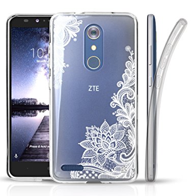 Spots8 Case For Zmax Pro, Blade X Max, ZTE Carry Z981, Ultra Slim And Light Weight Hybrid Transparent Clear 1 Piece Flexible Soft TPU Gel Skin Phone Cover For ZMax Pro [Floral Lace]