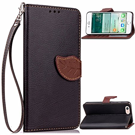 iPhone 8 Leather Case,iPhone 7 Leather Case, Luxury Flip Leaf Style Leather Wallet Case Slim Folio Book Cover with Credit Card Slots, Cash Clip, Stand Holder, Magnetic Closure for iPhone 8 / 7 Black