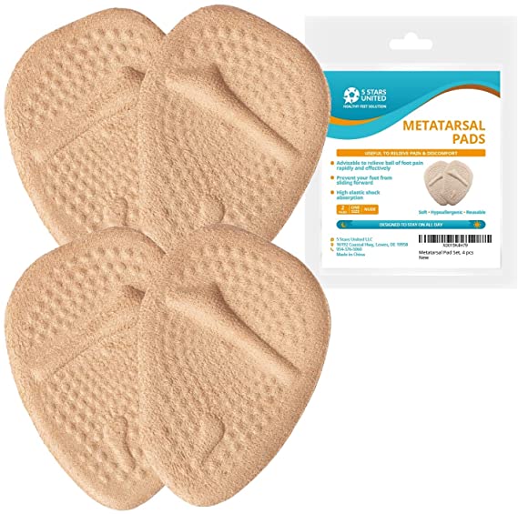 Metatarsal Pads Ball of Foot Cushions - 2 Pairs Beige Soft Gel Insoles Supports, Forefoot Cushioning Pads Shoe Inserts for Women - Fast Pain Relief & All Day Comfort, One Size Fits for High Heel Shoes