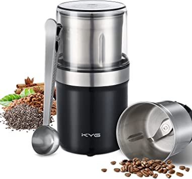 KYG Coffee Grinder Electric Grinder for Seeds, Nut, Pepper, Flax Seed Grinder with Removable Bowl Spice Grinder 300W Washable Stainless Steel Cup