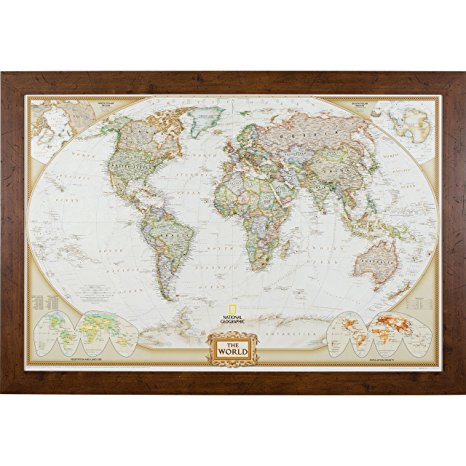 Craig Frames Wayfarer, Executive World Push Pin Travel Map, Dark Walnut Frame and Pins, 24 by 36-Inch