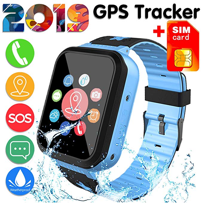 [SIM Card Included] Kids Smart Watch Phone for Girls Boys - IP68 Waterproof GPS Tracker Locator Touch Games SOS Outdoor Digital Wrist Cellphone Watch Bracelet for Holiday Birthday (Blue)