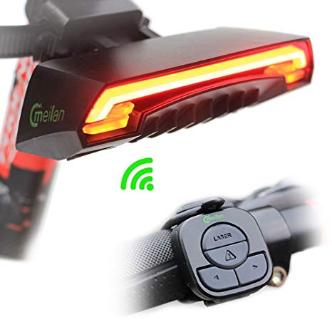 Smart Bicycle Tail Light with Turn Signals, Wireless USB Rear Light Flashlight with 2 Laser Beams for Cycling Biking MTB BMX Bike, Rechargeable LED Turning Indicator Light, 85cd
