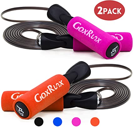 GoxRunx 2 Pack Jump Rope Steel Wire Adjustable Jump Ropes with Anti-Slip Handles for Workout Fitness Exercise,Skipping Rope Speed Rope Crossfit for Kids, Women, Men All Heights and Skill Levels