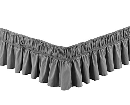 Fancy Collection Queen - kIng Easy Fit Bed Ruffle wrap Around Elastic Bed Skirt With 17" Drop New Easy Install Solid Grey