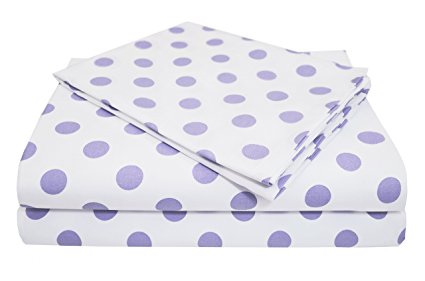 American Baby Company 100% Cotton Percale Toddler Bedding Sheet Set, White/Lavender Dot, 3 Piece