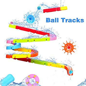 Fajiabao Bath Toys Slide Splash Water Ball Track Stick to Wall Bathtub for Toddlers DIY Waterfall Pipe and Tubes Tub Toys with Suction Wheels Gift for Kids Boys Girls Age 3 4 5 6 7 Years Old