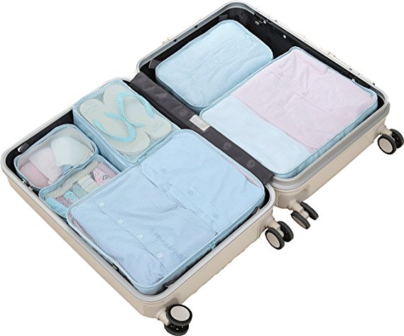 Travel Packing Organizer 6 Set, JJ POWER Packing Cubes for Travel, Clothes Bags of 3 Size and Shoe Bag included