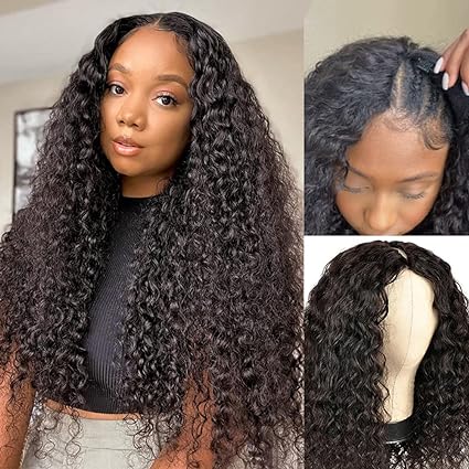 ISEE Hair 26 Inch Water Wave V Part Wig Human Hair No Leave Out Brazilian Glueless Curly Wave Upgrade U Part V Part Wigs for Black Women Human Hair 180% Density Natural Color