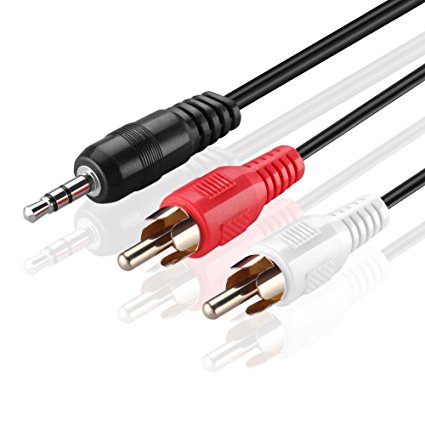 TNP 3.5mm to RCA Audio Cable (1 Feet) Bi-Directional Male to Male Gold Plated Connector AUX Auxiliary Headphone Jack Plug Y Adapter Splitter Converter to Left / Right Stereo 2RCA Wire Cord