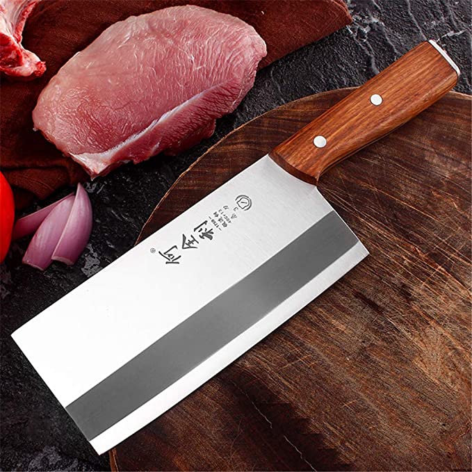 Cleaver Knife 7 Inch – Chinese Chef Knife with rosewood Handle, Vegetable Meat Cleaver Knife with case, Anti-rust Kitchen Knife for Cooking