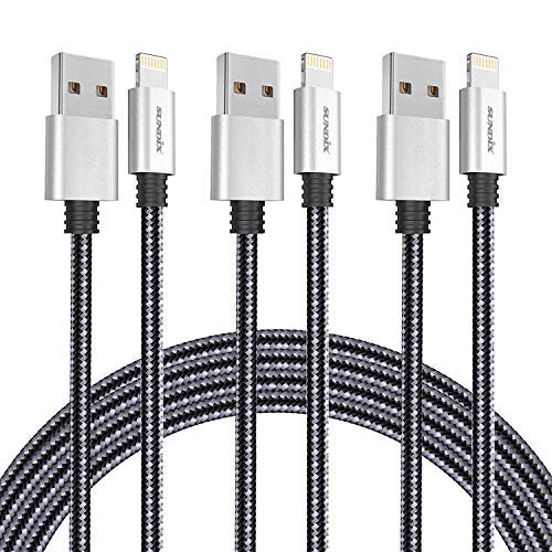 iPhone Charger, Sundix MFi Certified(S-10BK) 3Pack 10FT Lightning Cable, Nylon Braided iPhone Cord Compatible iPhone 12/12mini/12Pro/11/11Pro/X/Xs Max/XR/8 and More