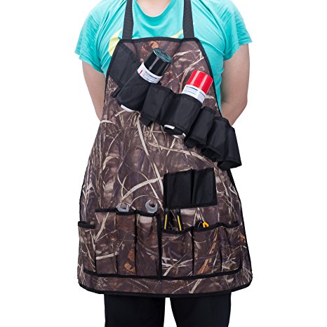 CO-Z Waxed Canvas Tool Apron with Tool Pockets Beer Bottles Holder 600D Oxford Fabric for BBQ Girll, Camouflage