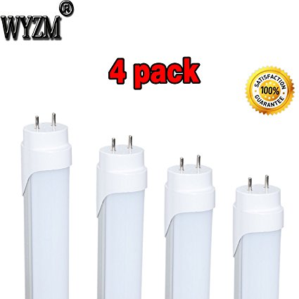 WYZM 4-Pack of 22Watt T8/T10/T12, 4ft LED Light Tube, Single-End Powered, Works without ballast,5500k Bright White,Frost Cover(5500k bright white)