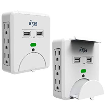 KMC 6-Outlet Wall Mount Surge Protector with 2 USB Charging Ports (2.1 AMP), 2-Pack