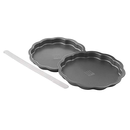 Sweet Creations Scallop Layer Cake Pan Set with Leveling Knife