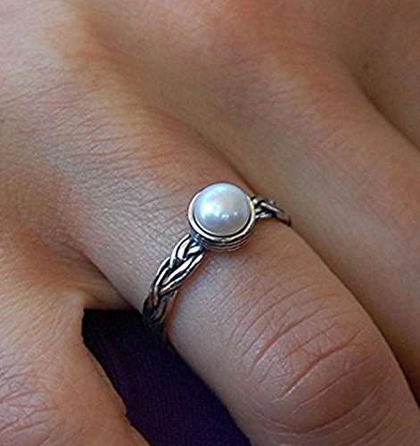 Handmade Personalized Meaningful Braided Sterling Silver 925 Real Natural Pearl June Birthstone Purity Promise Engagement Ring