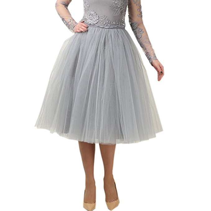 Lisong Women Tea Length Layered Tulle A-line Party Prom Skirt