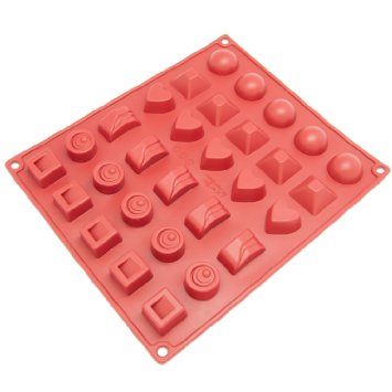 Freshware CB-114RD 30-Cavity Silicone Mold for Making Homemade Chocolate, Candy, Gummy, Jelly, and More