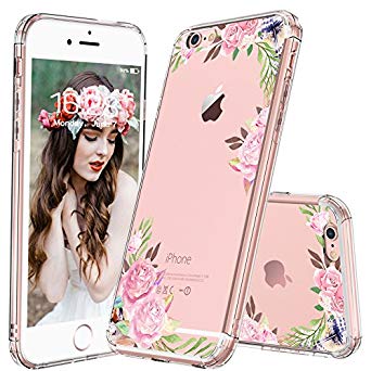 iPhone 6s Case, iPhone 6 Cases for Girls, MOSNOVO Pink Rose Flower Floral Printed Clear Design Transparent Plastic Hard Slim Case with TPU Bumper Gel Protective Cover for Apple iPhone 6 6s (4.7 Inch)