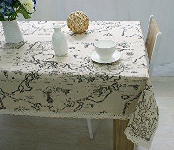 Kingmerlina Cotton Linen Rectangle Map Print Vintage Tablecloth Multi Size