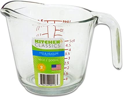 Kitchen Classics 91660LIB 16 Oz Measuring Cup; Holds 16 Ounces/500 ml; Clear Glass; Red Print; Oven, Freezer, Dishwasher and Microwave Safe; Ounce, Cup, Milliliter and Deciliter Measurement Markings