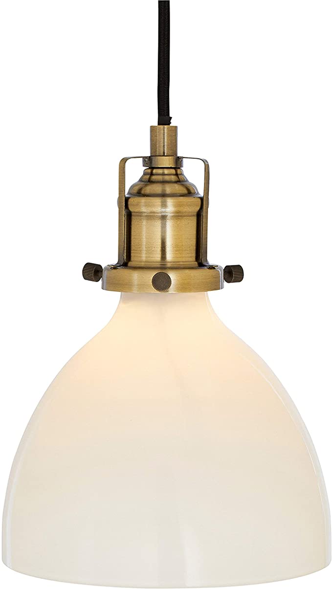 Rivet Lux Brass Pendant, 9"H, Glass Shade