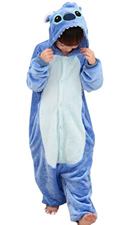 Tonwhar Kids Stitch Kigurumi Pajamas Children's Unisex Cosplay Costume Onesie (125(height:53.14"-57"), Blue Stitch)