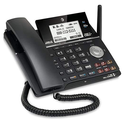 AT&T TL16013 DECT 6.0 Expandable 2-Line Corded Phone Featuring Bluetooth Connect to Cell Answering System, Silver/Black