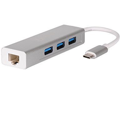 UKYEE USB 3.1 Type C USB-C to 3-Port USB 3.0 Hub with RJ45 Gigabit Ethernet LAN Network Adapter - Silver