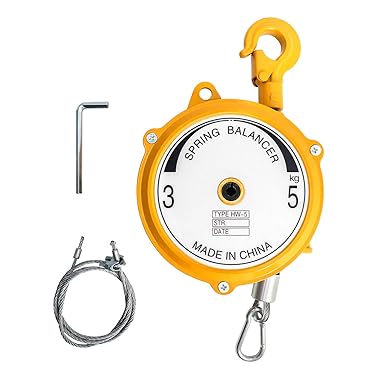 QWORK Spring Balancer, 7-11lbs(3-5kg) Retractable Balancer with 5 Ft Long Wire Rope and Hook, Retractable Spring Tool Hanging Holding Equipment