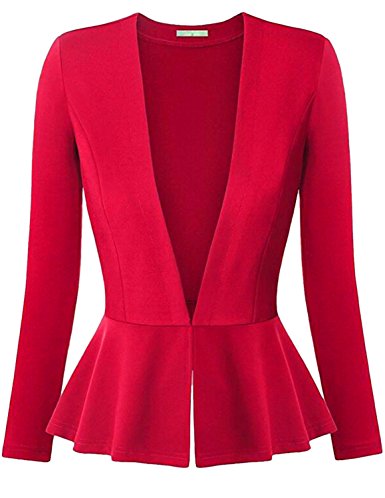 Cekaso Women's Peplum Blazer Crop Frill Slim Fit Deep V Neck Solid Blazer Jacket