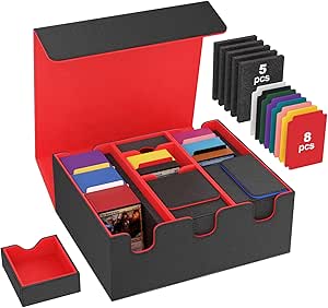 MoKo Card Storage Box for Trading Cards, 2200  MTG Deck Box with 8 Colorful Divider Tabs & 5 Sponge Pads, Trading Card Storage Fit for Magic Game Cards, Holds 5 Commander Deck Box (Black & Red)