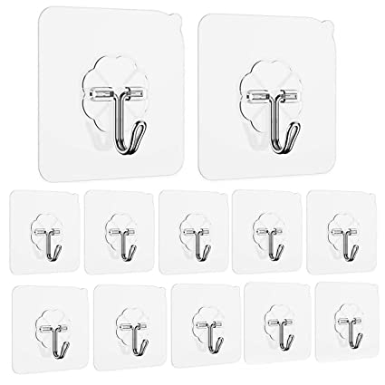Limo Wood Transparent Adhesive Hooks Utility Hooks 44 lb/ 20 kg (Max), Heavy Duty Coat Hooks Waterproof and Oilproof Reusable Seamless Hooks, Reusable Wall Hook for Bathroom & Kitchen