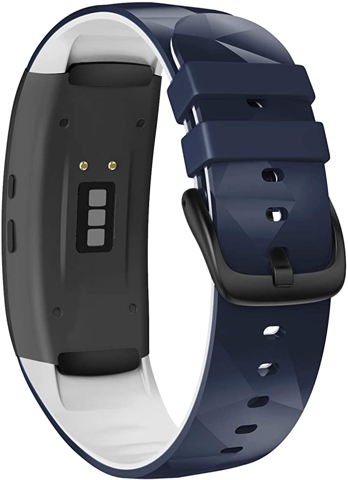 NotoCity Compatible with Samsung Gear Fit2 Pro Bands Replacement Silicone Band for Samsung Gear Fit2 / Gear Fit 2 Pro Smartwatch (Dark Blue-White, Large)