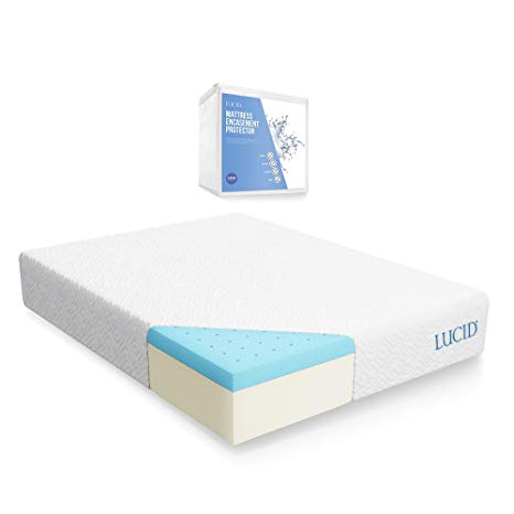 Lucid 10 inch Gel Memory Foam Mattress with Lucid Encasement Mattress Protector - Queen