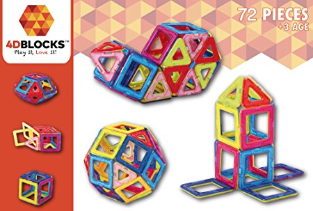 4DBlocks - Play it , Love it! - Magnetic Building Block Set – 72 Pieces 2.52inch– Promotes Creativity, Imagination & Brain Development–The Best Combination Of Recreation & Education For Children