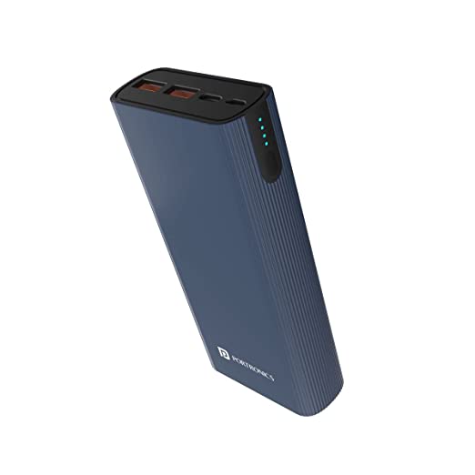 Portronics Power 45 20000mAh Power Bank for Laptop/Mobile with 45W Fast Charging, Dual Input(Type C   Micro USB) & Triple Output(2USB   1 Type C) with LED Indicators(Blue)