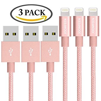 iPhone Charger, JOOMFEEN 3Pack 3F 8 Pin Lightning to USB Cable Syncing and Charging Cable Cord for iphone SE,7,7 plus,6s, 6s , 6 plus, 6,5s 5c 5,iPad Mini, Air, Pro, iPod (Rose Gold)