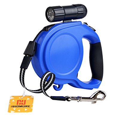 Retractable Dog Leash, Homure® 26ft Durable Dog Strap Belt with 9 LED Detachable Flashlight for Small Medium Large Pets - One Convenience Release/Lock Button