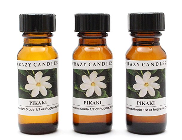 Pikaki (Pikake) 3 Bottles 1/2 FL Oz Each (15ml) Premium Grade Scented Fragrance Oil Crazy Candles (Soft spices with white florals, tropical and fresh)