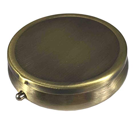 Classic Brass Daily Pocket Travel Sized Pill Box Case with Divider (Round-3 Section)