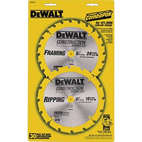 DEWALT DW9158 6-1/2-Inch Saw Blade Pack with 18- and 24-Tooth Saw Blades, 2-Pack