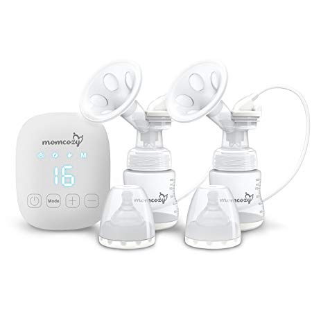 Dual Breast Pump Electric Momcozy Breastfeeding Pump Automatic Super-Quiet Electric Milk Pump with Memory Function Breast Massager 16 Levels 3 Modes Touchscreen USB Rechargeable Milk Breastpump