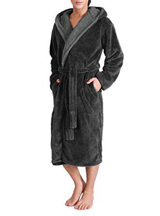 David Archy Men's Hooded Fleece Plush Soft Shu Velveteen Robe Full Length Long Bathrobe