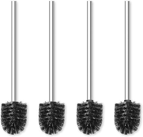 Topsky 4-Pieces Toilet Brush Replaceable Toilet Brushes with Stainless Steel Handle Standing Toilet Brush for Bathroom Toilet Cleaning (Black)